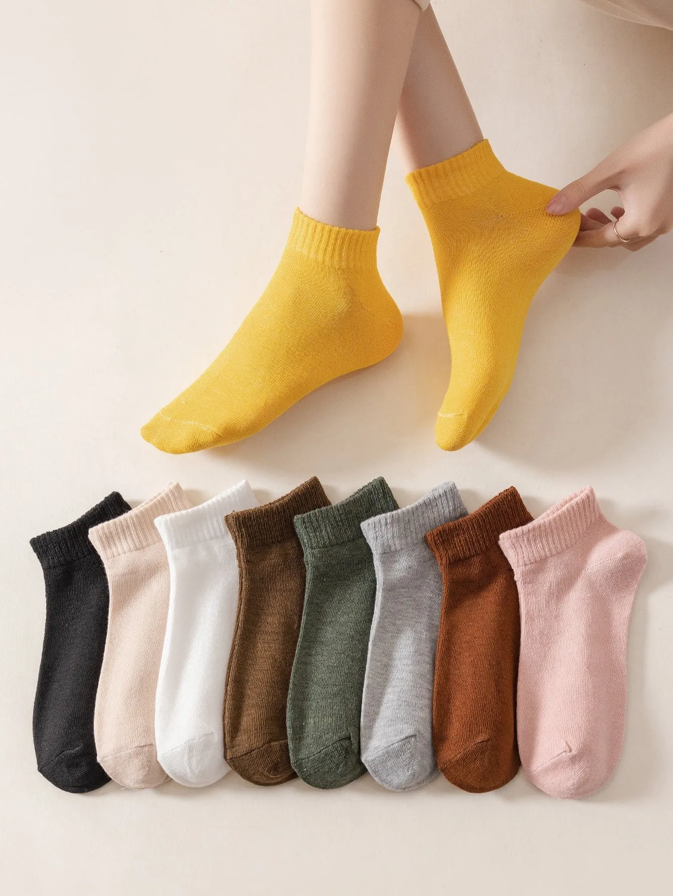 14 Pair Solid Ankle Socks
