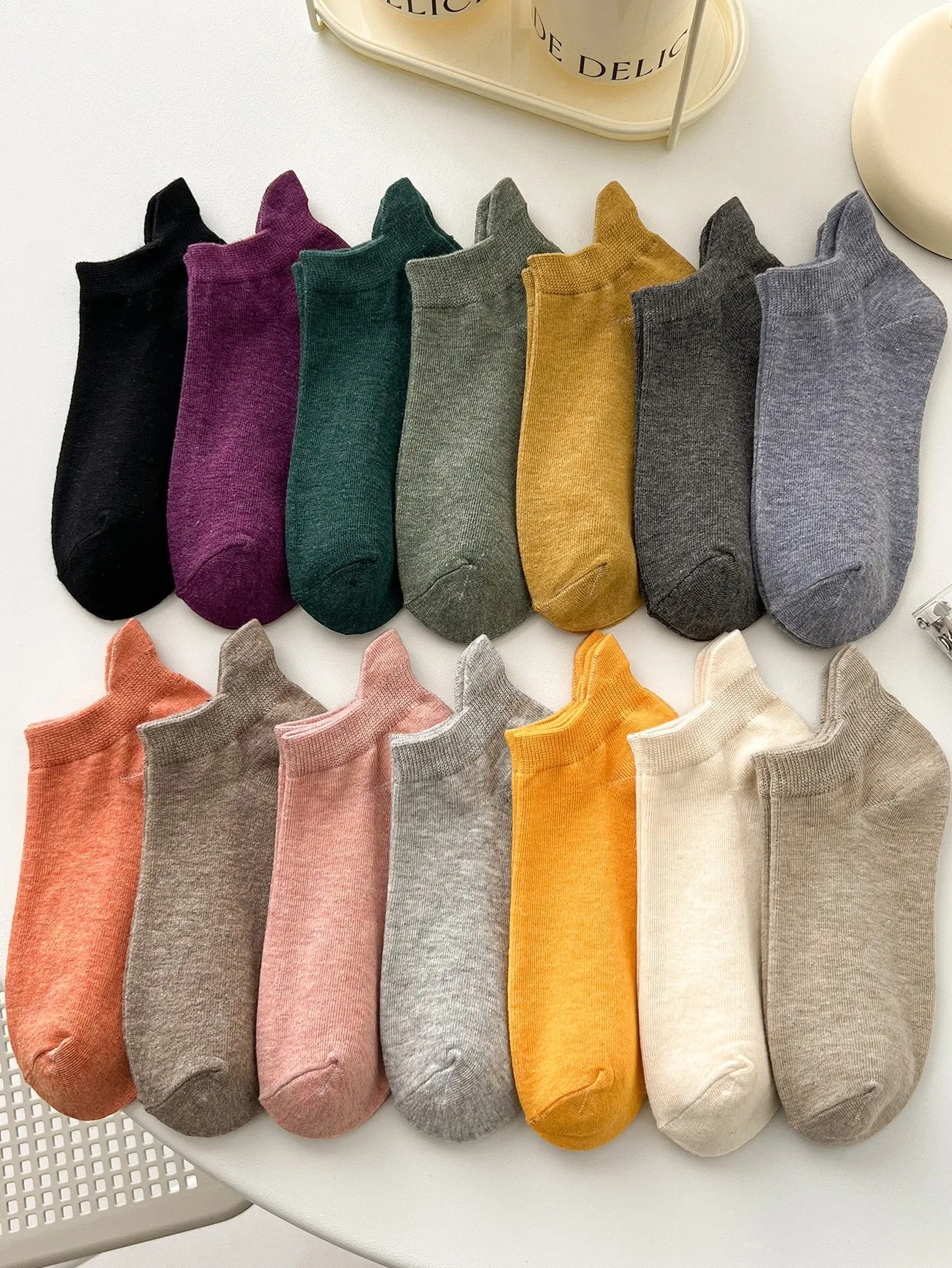14 Pair Solid Ankle Socks