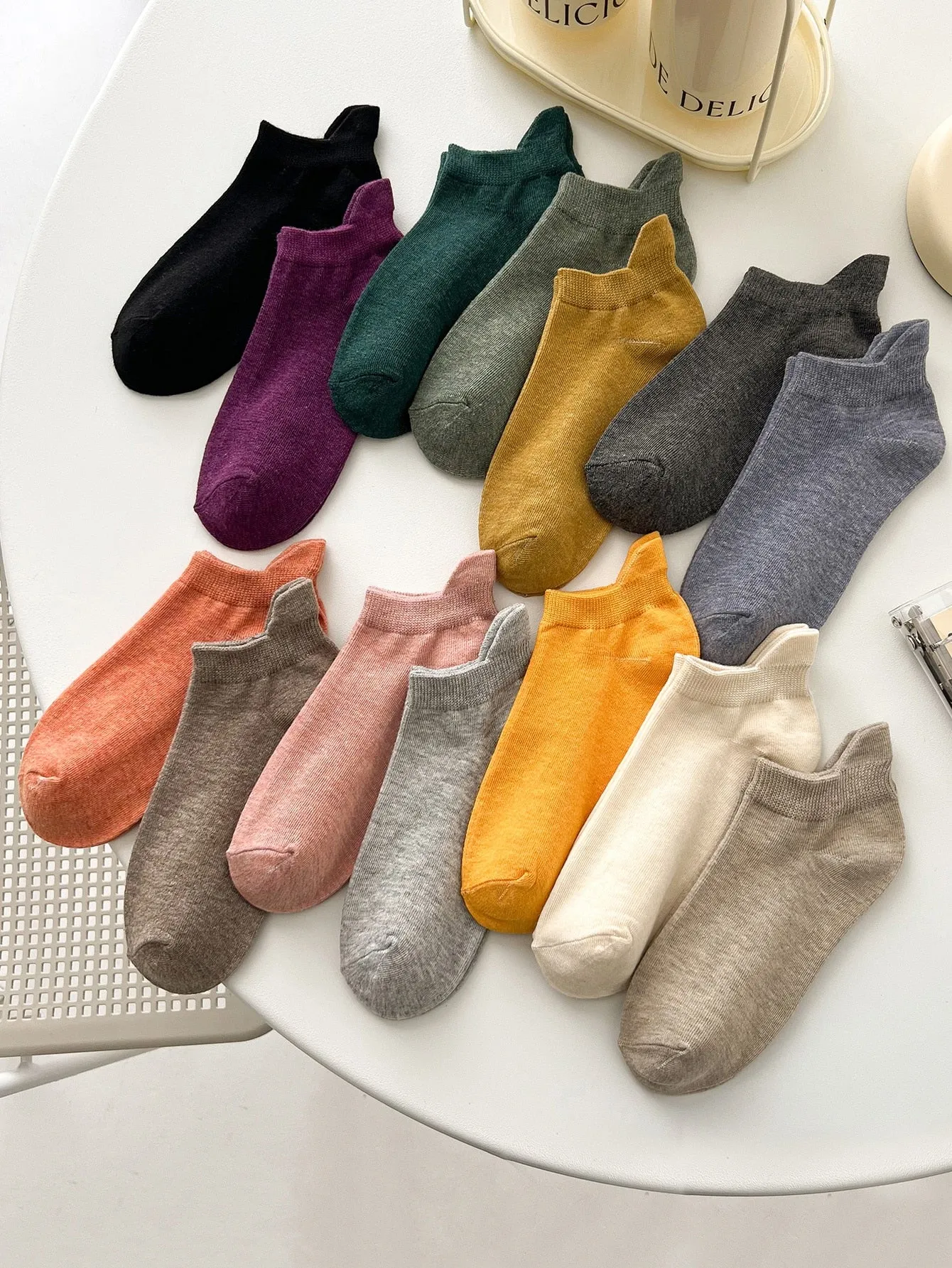 14 Pair Solid Ankle Socks