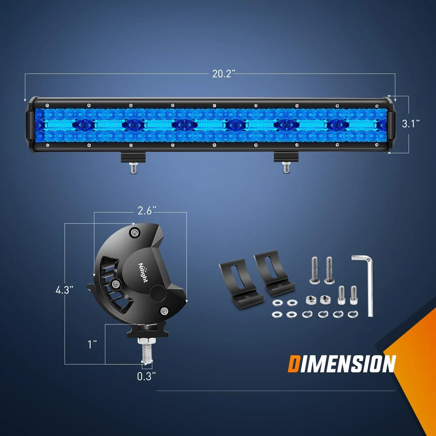 20 Inch 420W 42000LM Triple Row Blue Spot Flood LED Light Bar