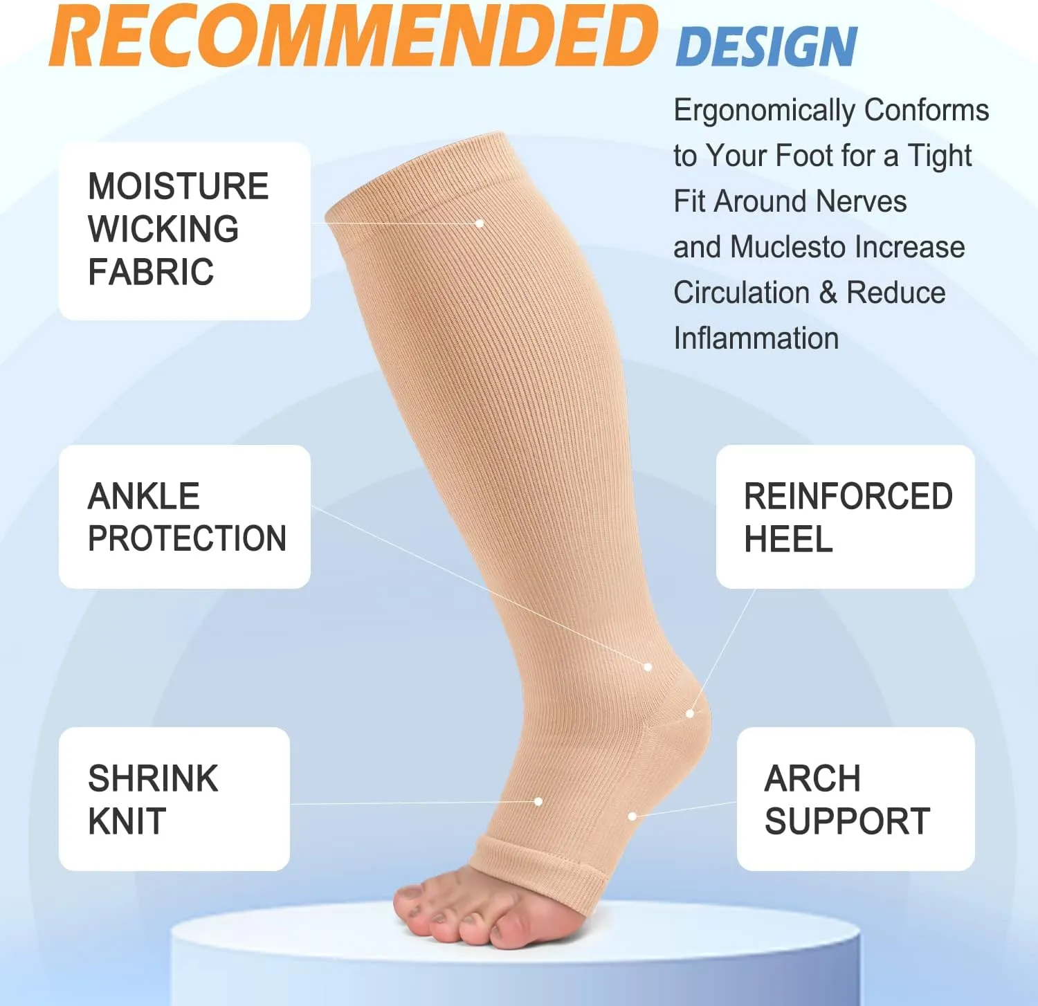 3 Pack Copper Compression Socks for Women & Men, 20-30mmHg Open Toe Knee High Stockings for Circulation Support