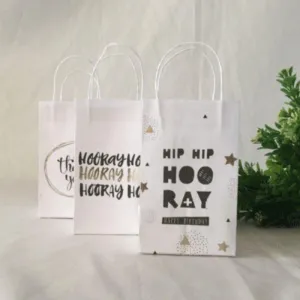 3 Pack Foil Printed White Mini Kraft Bags - 7.5cm x 12.5cm