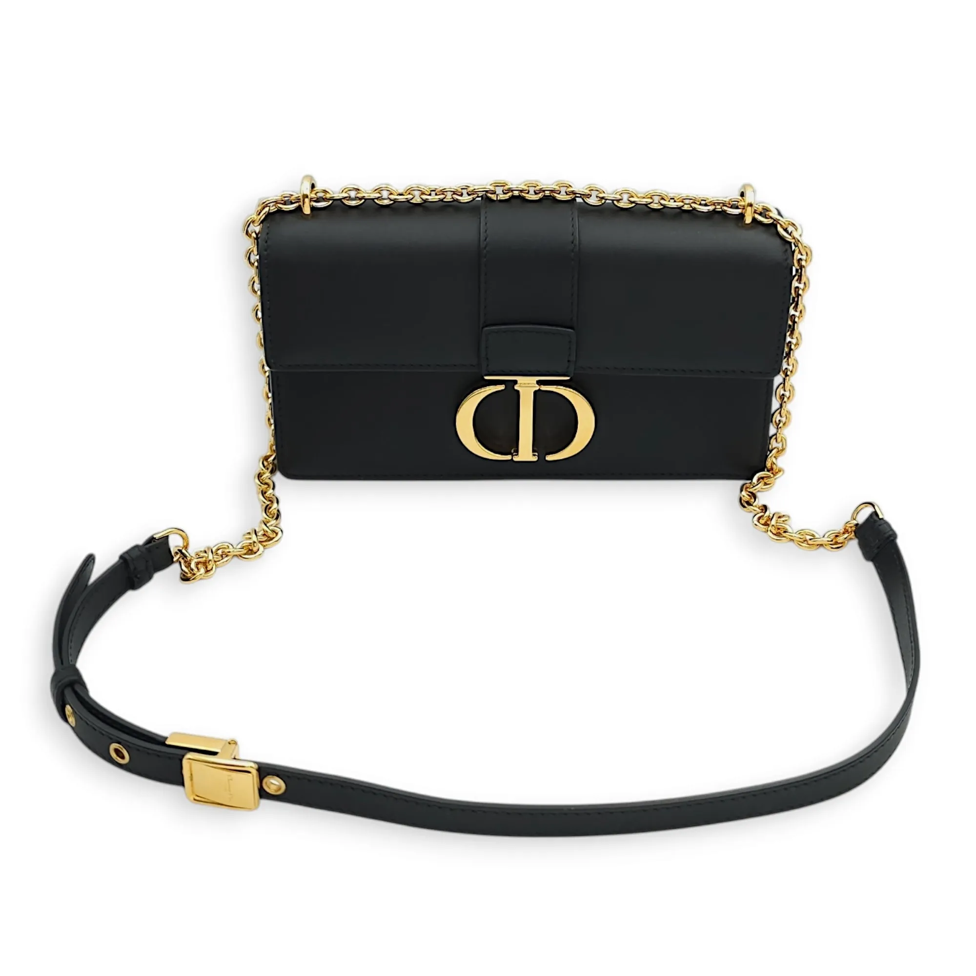 30 Montaigne East West 21x12x6cm Black Crossbody Bag in Calfskin, Gold hardware
