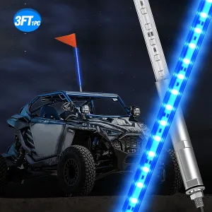 3FT LED Blue Whip Light with Aluminum Base Blue Color