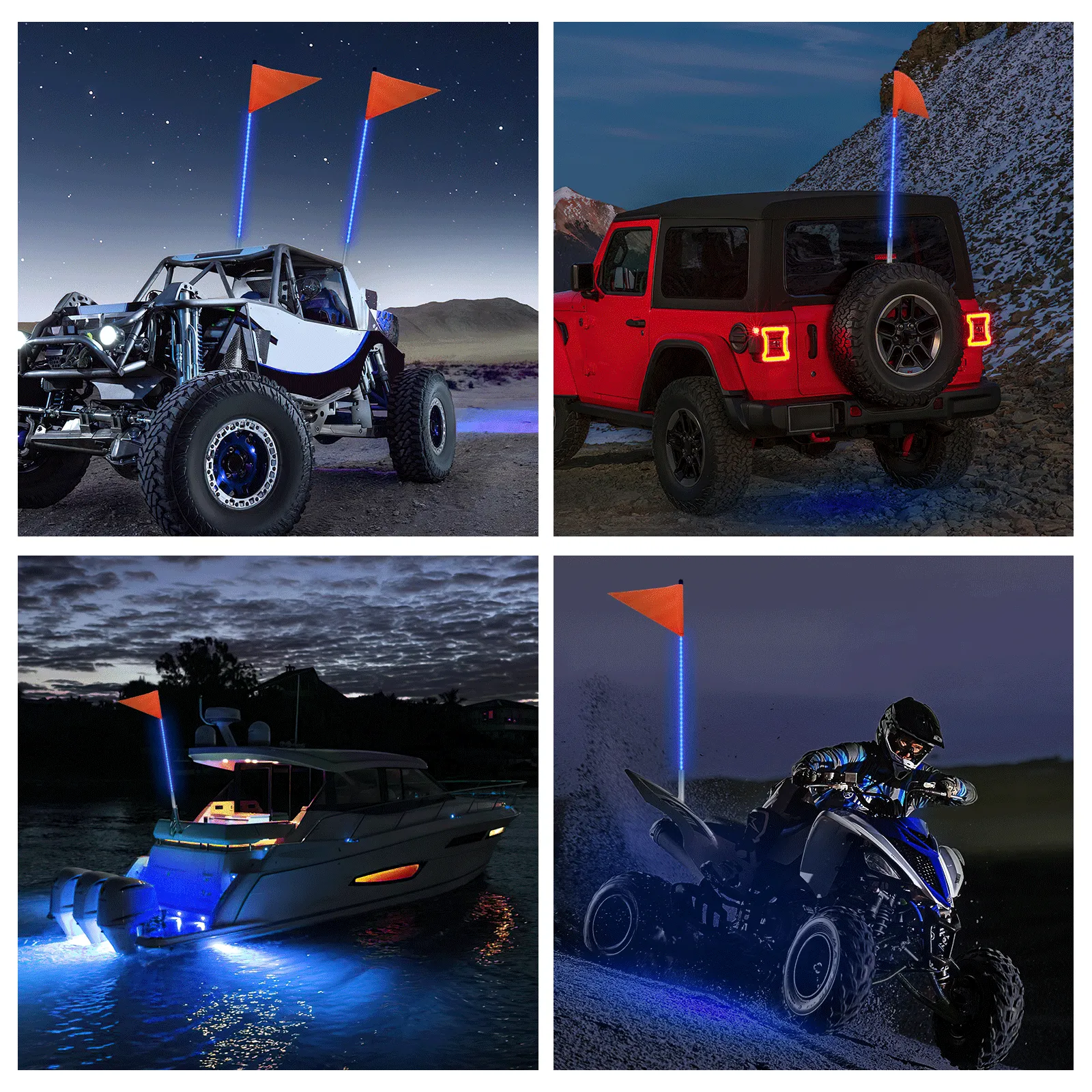 3FT LED Blue Whip Light with Aluminum Base Blue Color