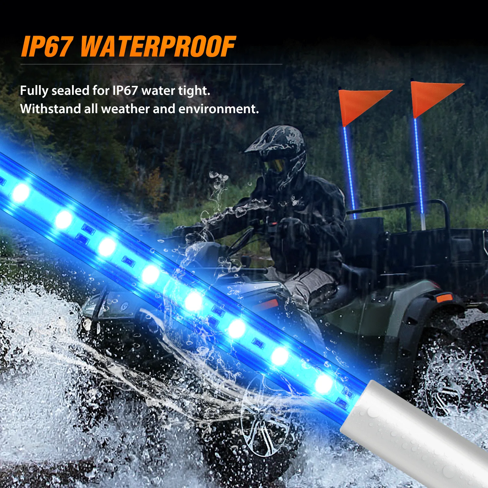 3FT LED Blue Whip Light with Aluminum Base Blue Color