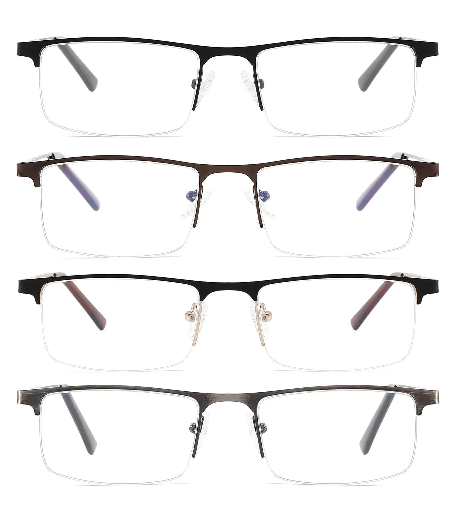 4-Pack Blue Light Blocking Reading Glasses for Men,Stylish Metal Frame Computer Readers with Sping Hinges Anti Glare/Eye Strain Uv Filter ( 3.75 Strength) 4 Pack(black/Metalgun/Brown/Glod) 3.75x