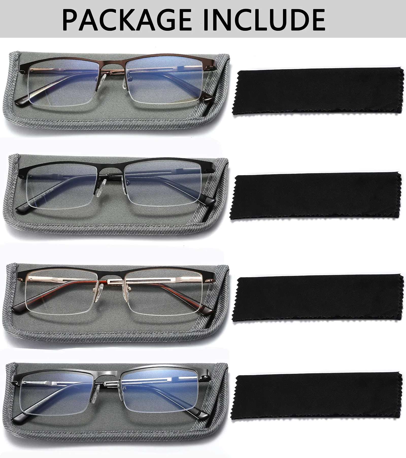 4-Pack Blue Light Blocking Reading Glasses for Men,Stylish Metal Frame Computer Readers with Sping Hinges Anti Glare/Eye Strain Uv Filter ( 3.75 Strength) 4 Pack(black/Metalgun/Brown/Glod) 3.75x
