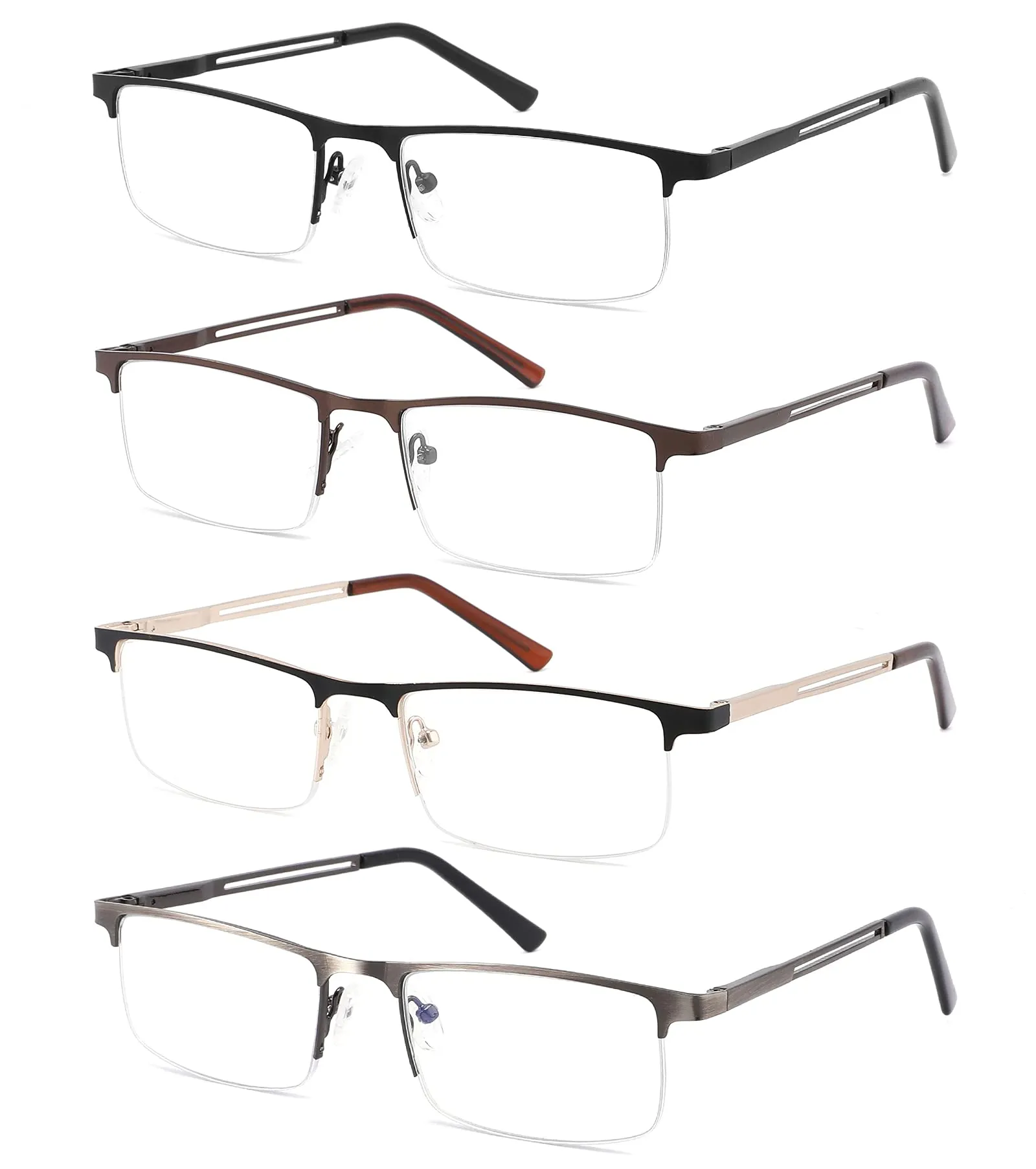 4-Pack Blue Light Blocking Reading Glasses for Men,Stylish Metal Frame Computer Readers with Sping Hinges Anti Glare/Eye Strain Uv Filter ( 3.75 Strength) 4 Pack(black/Metalgun/Brown/Glod) 3.75x