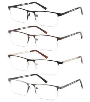 4-Pack Blue Light Blocking Reading Glasses for Men,Stylish Metal Frame Computer Readers with Sping Hinges Anti Glare/Eye Strain Uv Filter ( 3.75 Strength) 4 Pack(black/Metalgun/Brown/Glod) 3.75x