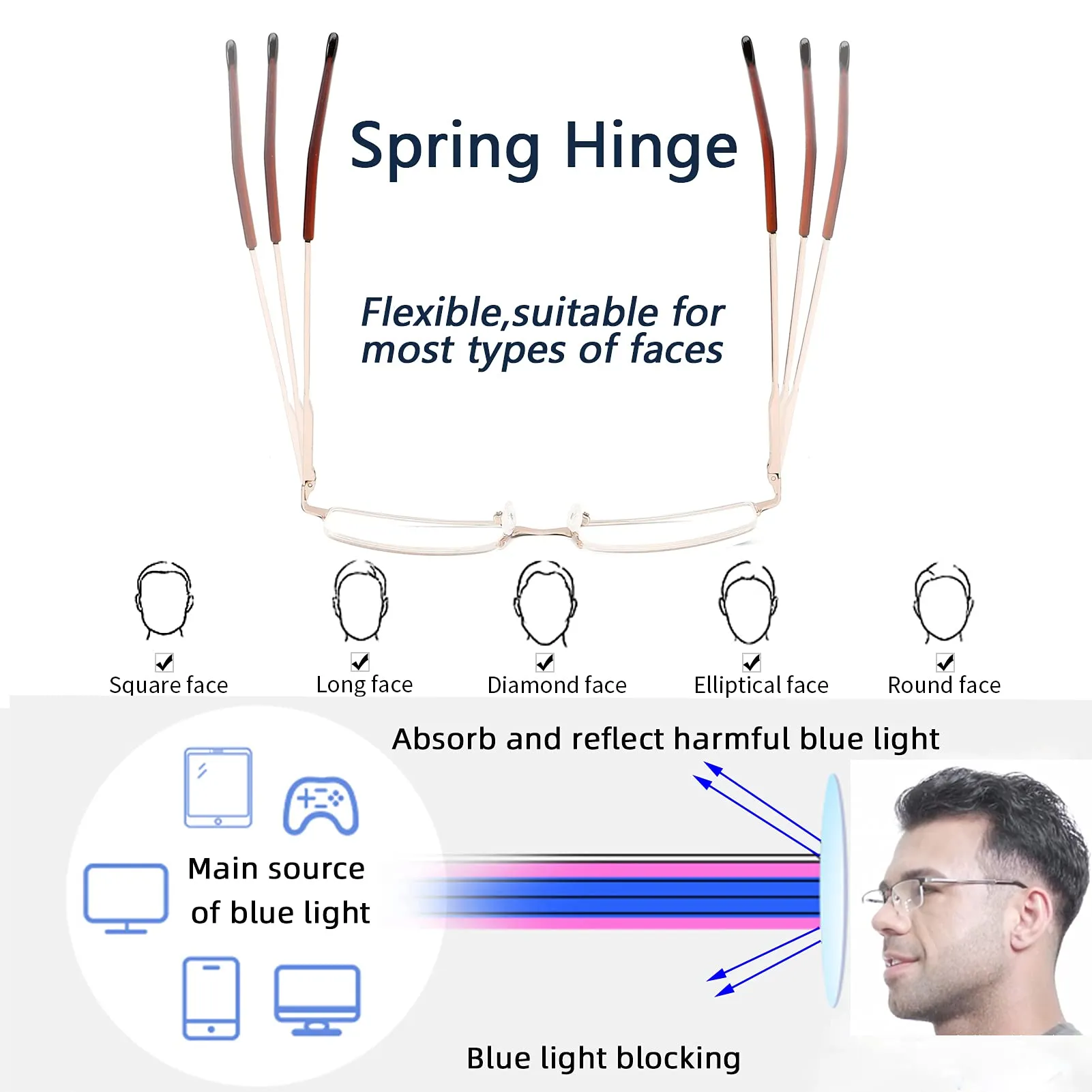 4-Pack Blue Light Blocking Reading Glasses for Men,Stylish Metal Frame Computer Readers with Sping Hinges Anti Glare/Eye Strain Uv Filter ( 3.75 Strength) 4 Pack(black/Metalgun/Brown/Glod) 3.75x