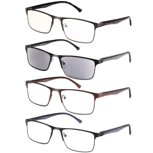 4 Pack Reading Glasses Computer Glasses Men Blue Light Blocking Metal Full Frame Readers for Men Include Sun Readers Anti UV 2.0 Black 2.0 x