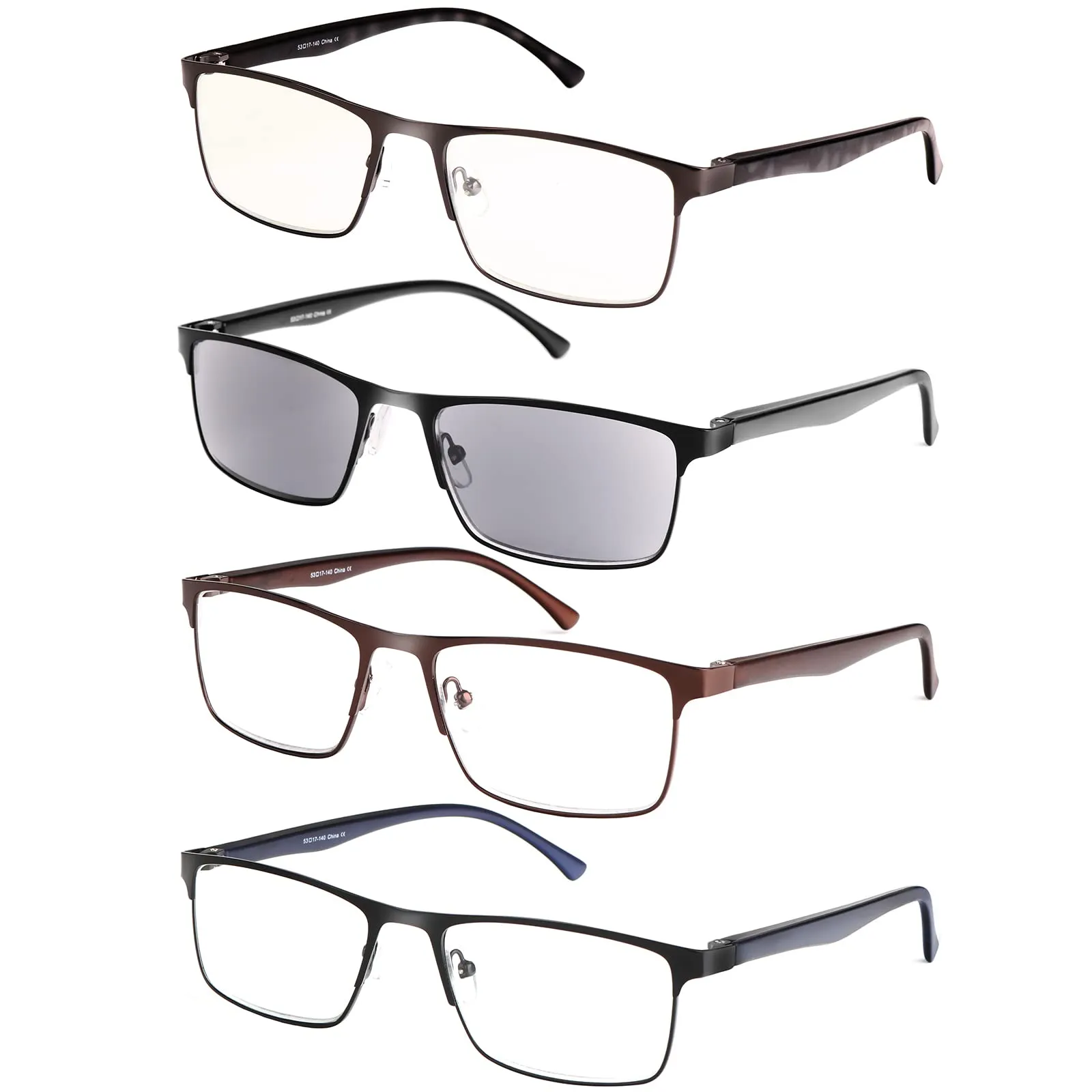 4 Pack Reading Glasses Computer Glasses Men Blue Light Blocking Metal Full Frame Readers for Men Include Sun Readers Anti UV 2.0 Black 2.0 x