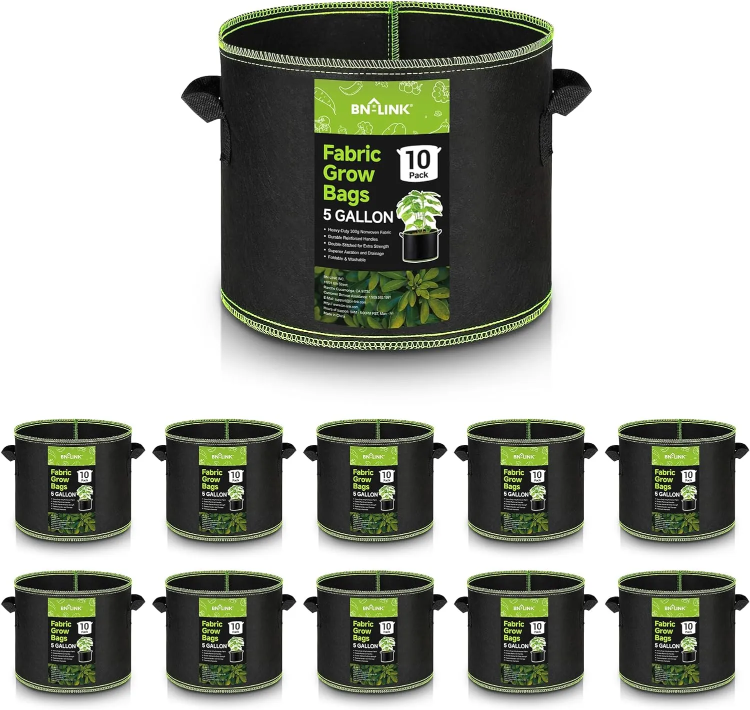 5-Pack 5 Gallon Grow Bags Heavy Duty 300G Thickened Nonwoven Plant Fabric Pots with Handles Bn-link