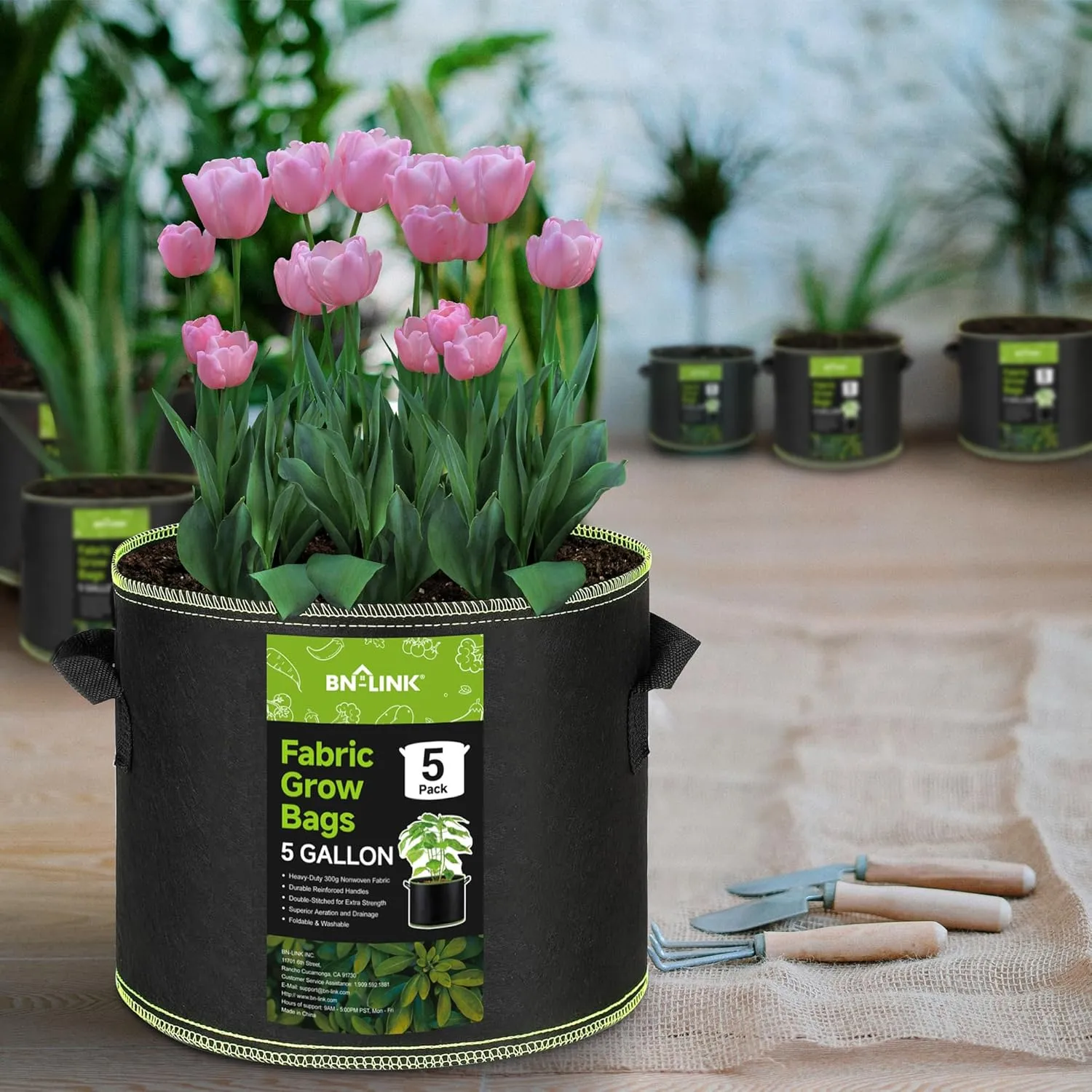 5-Pack 5 Gallon Grow Bags Heavy Duty 300G Thickened Nonwoven Plant Fabric Pots with Handles Bn-link