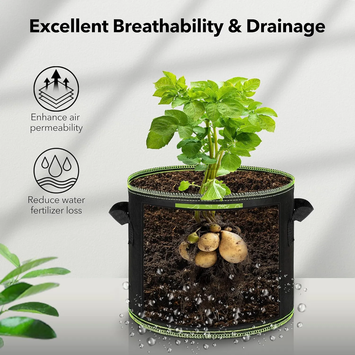 5-Pack 5 Gallon Grow Bags Heavy Duty 300G Thickened Nonwoven Plant Fabric Pots with Handles Bn-link