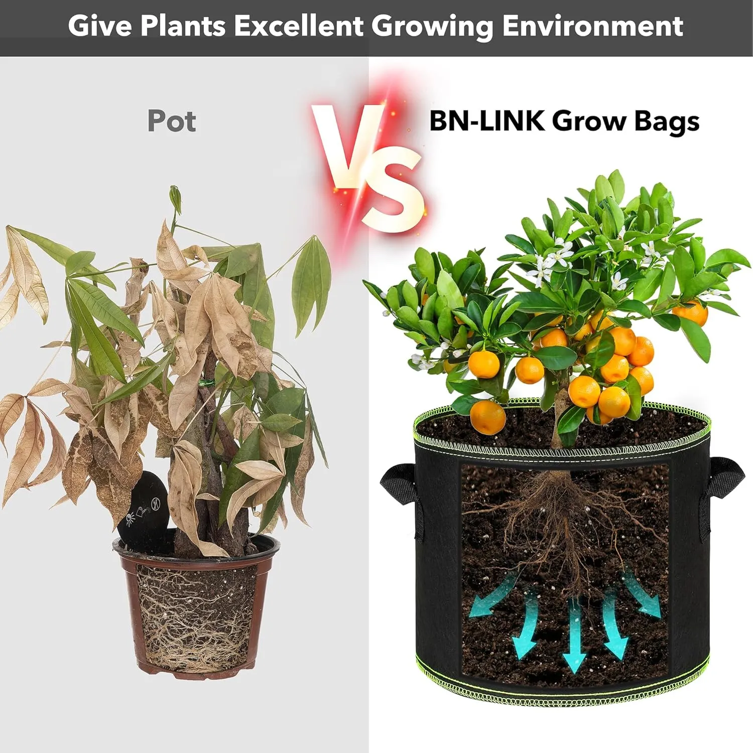 5-Pack 5 Gallon Grow Bags Heavy Duty 300G Thickened Nonwoven Plant Fabric Pots with Handles Bn-link