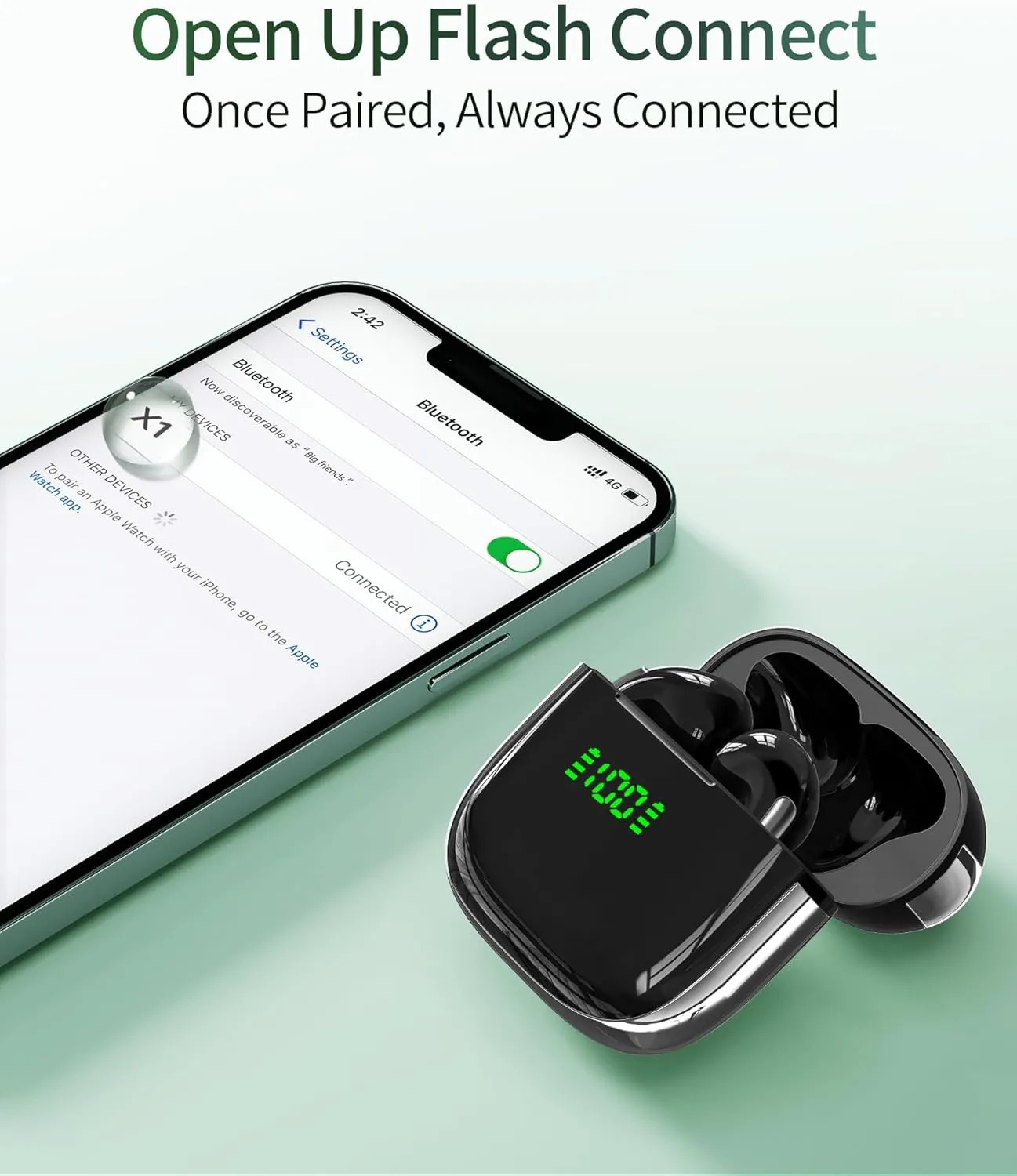 72-Hour Battery, IPX7 Waterproof: Wireless Earbuds with LED Display
