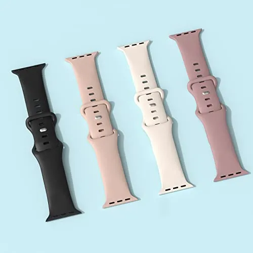 Arctime 4 Pack Silicone Bands Compatible with Apple Watch Band 38mm 40mm 41mm 42mm 44mm 45mm 49mm, Soft Sport Breathable Strap Replacement Wristbands for iWatch Ultra Series 9 8 SE 7 6 5 4 3 2 1