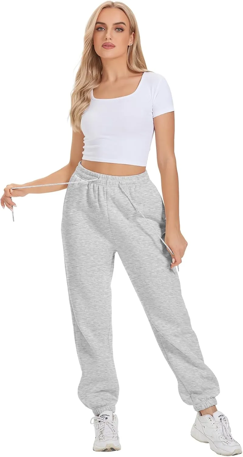 ATHMILE Sweatpants Women Fleece Pockets Winter Fall Fashion Baggy Lounge Pants Joggers