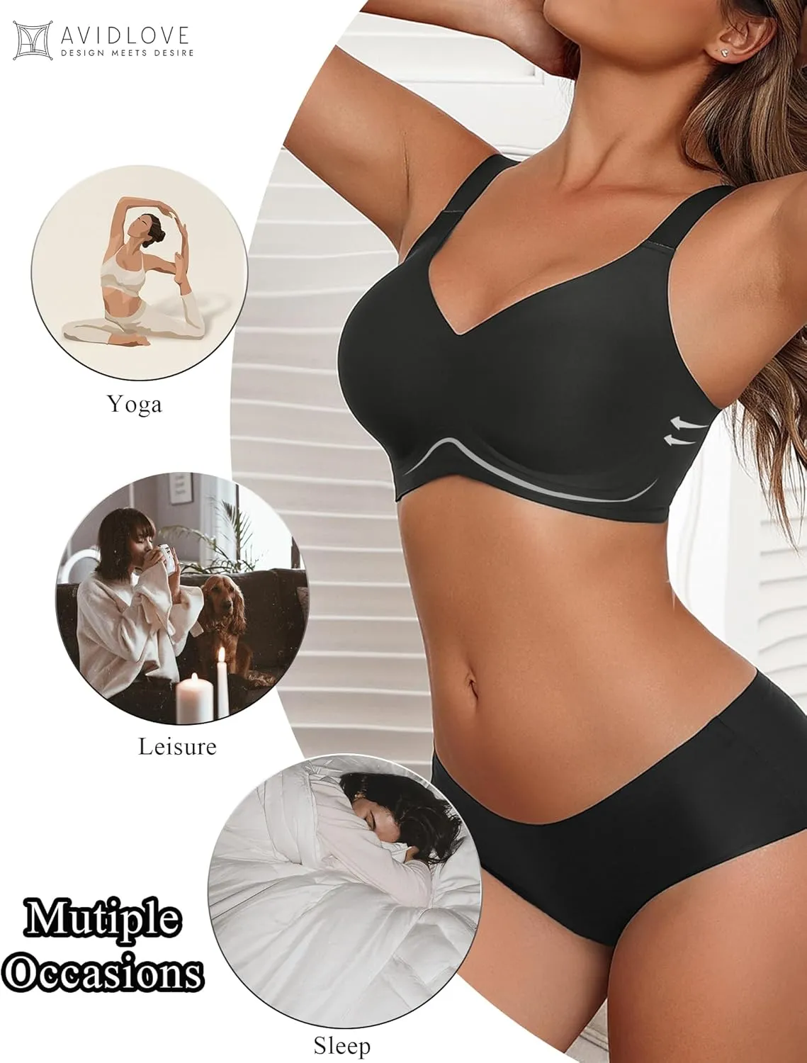 Avidlove Bras for Women Seamless Bra Full Coverage T Shirt Bralettes Push Up Bra Wireless Bra