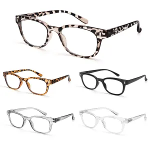 BLS BLUES Reading Glasses for Women/Men Blue Light Blocking, Vintage Computer Readers Anti Migraine/Eye Strain Eyewear 5Packs *Leopard/Tortoise/Black/Grey/Clear 3.75 x