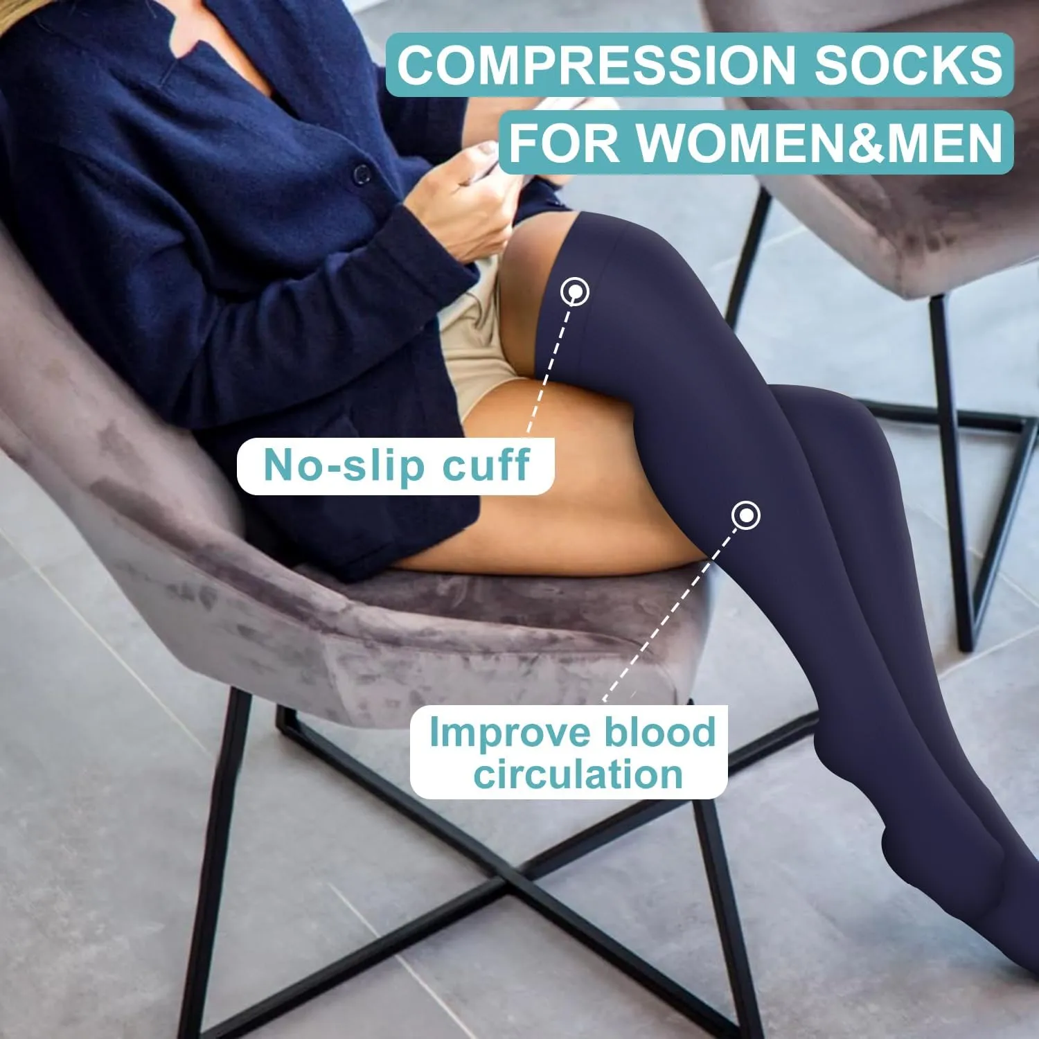 Bluemaple Thigh High Compression Socks for Women and Men Circulation(3 Pairs) Over the Knee-Best Support for Running,Travel