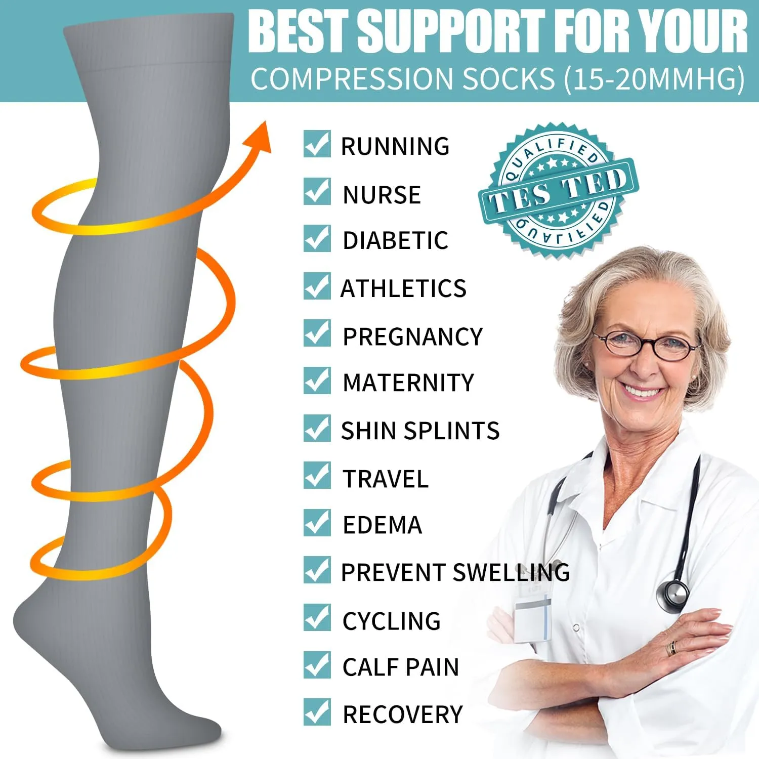Bluemaple Thigh High Compression Socks for Women and Men Circulation(3 Pairs) Over the Knee-Best Support for Running,Travel