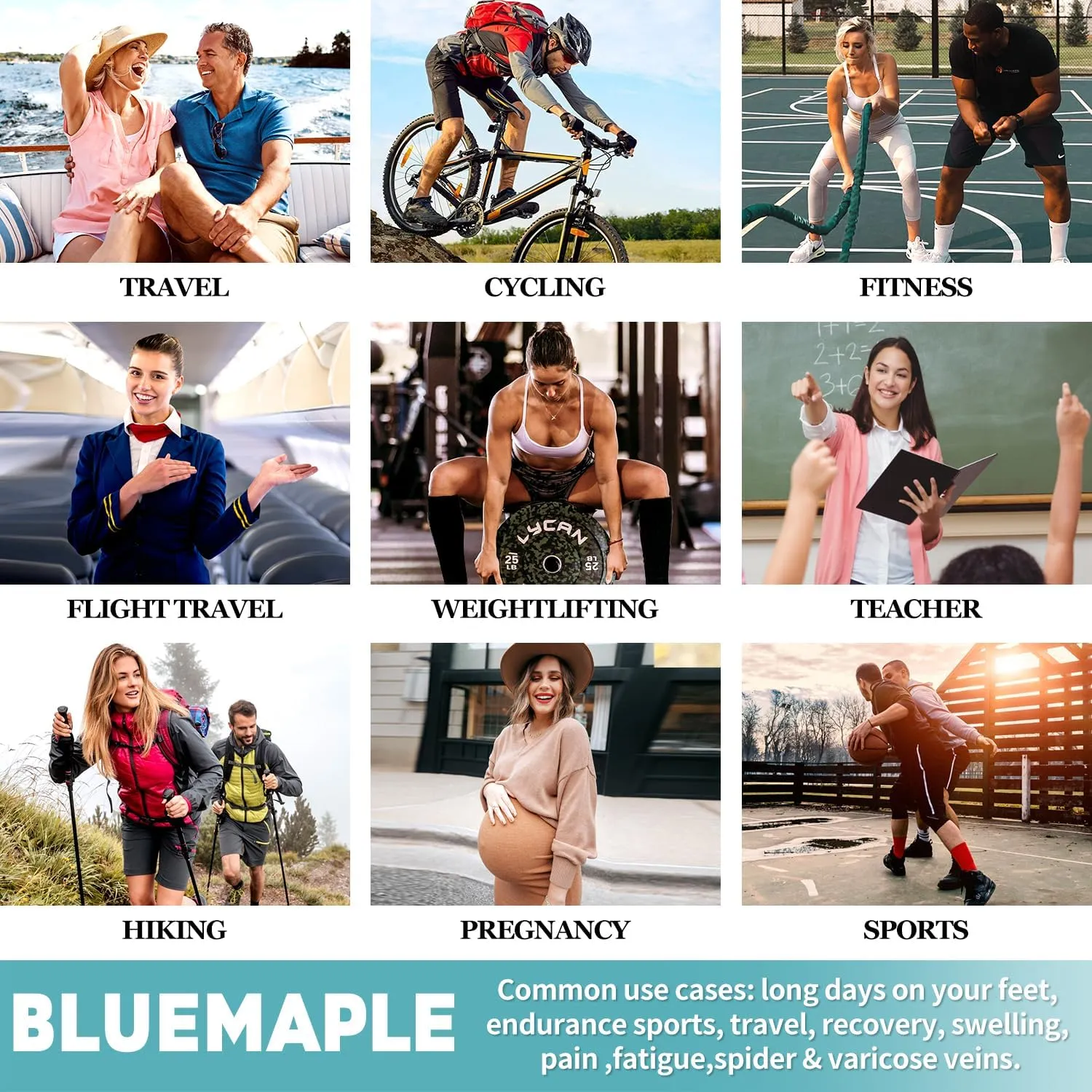Bluemaple Thigh High Compression Socks for Women and Men Circulation(3 Pairs) Over the Knee-Best Support for Running,Travel