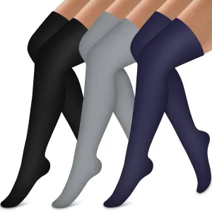 Bluemaple Thigh High Compression Socks for Women and Men Circulation(3 Pairs) Over the Knee-Best Support for Running,Travel