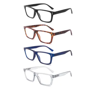 BOSAIL 4 Pack Reading Glasses Blue Light Blocking Large Square Frames with Spring Hinges, Anti Glare UV Eyestrain,Computer Readers for Men Women 1.5  1.50 4 Pack Mix