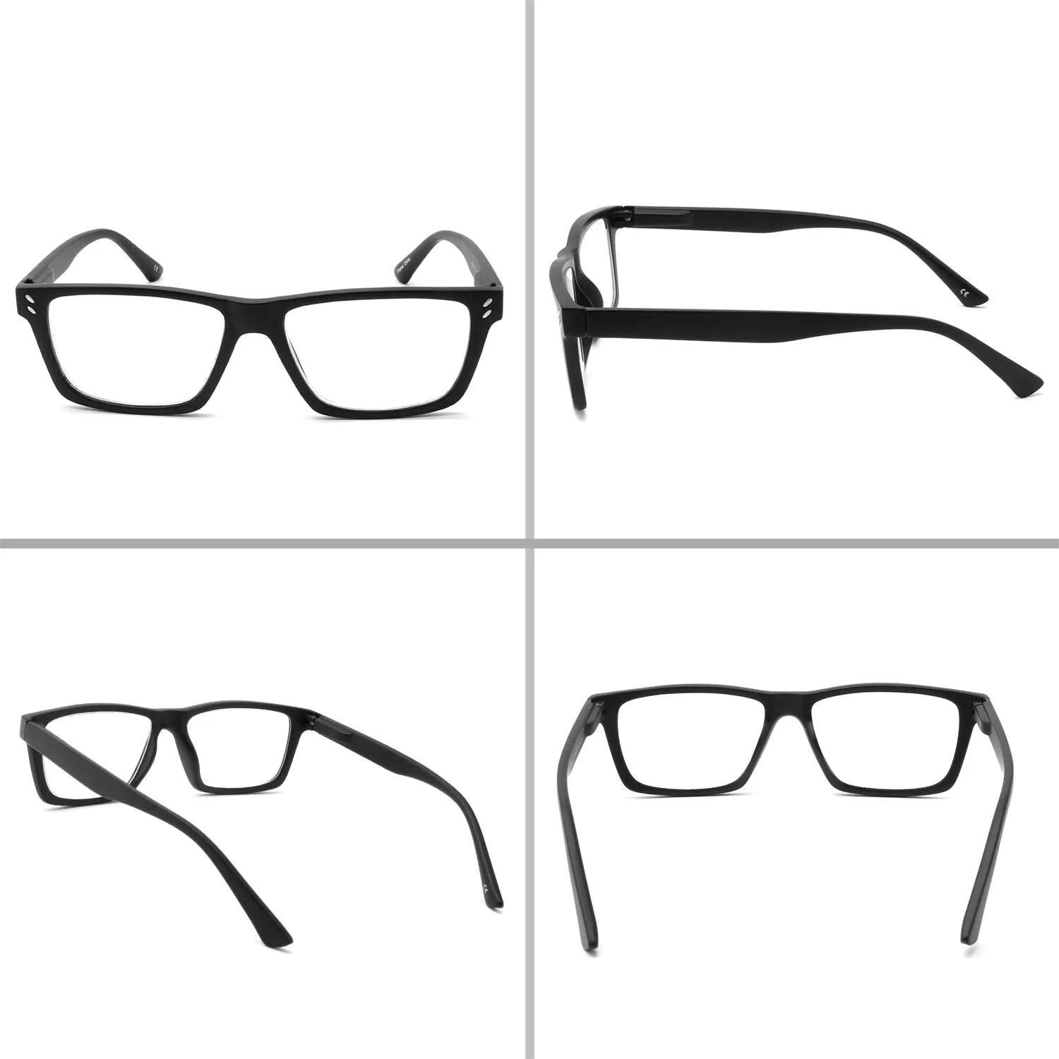 BOSAIL 4 Pack Reading Glasses Blue Light Blocking Large Square Frames with Spring Hinges, Anti Glare UV Eyestrain,Computer Readers for Men Women 1.5  1.50 4 Pack Mix