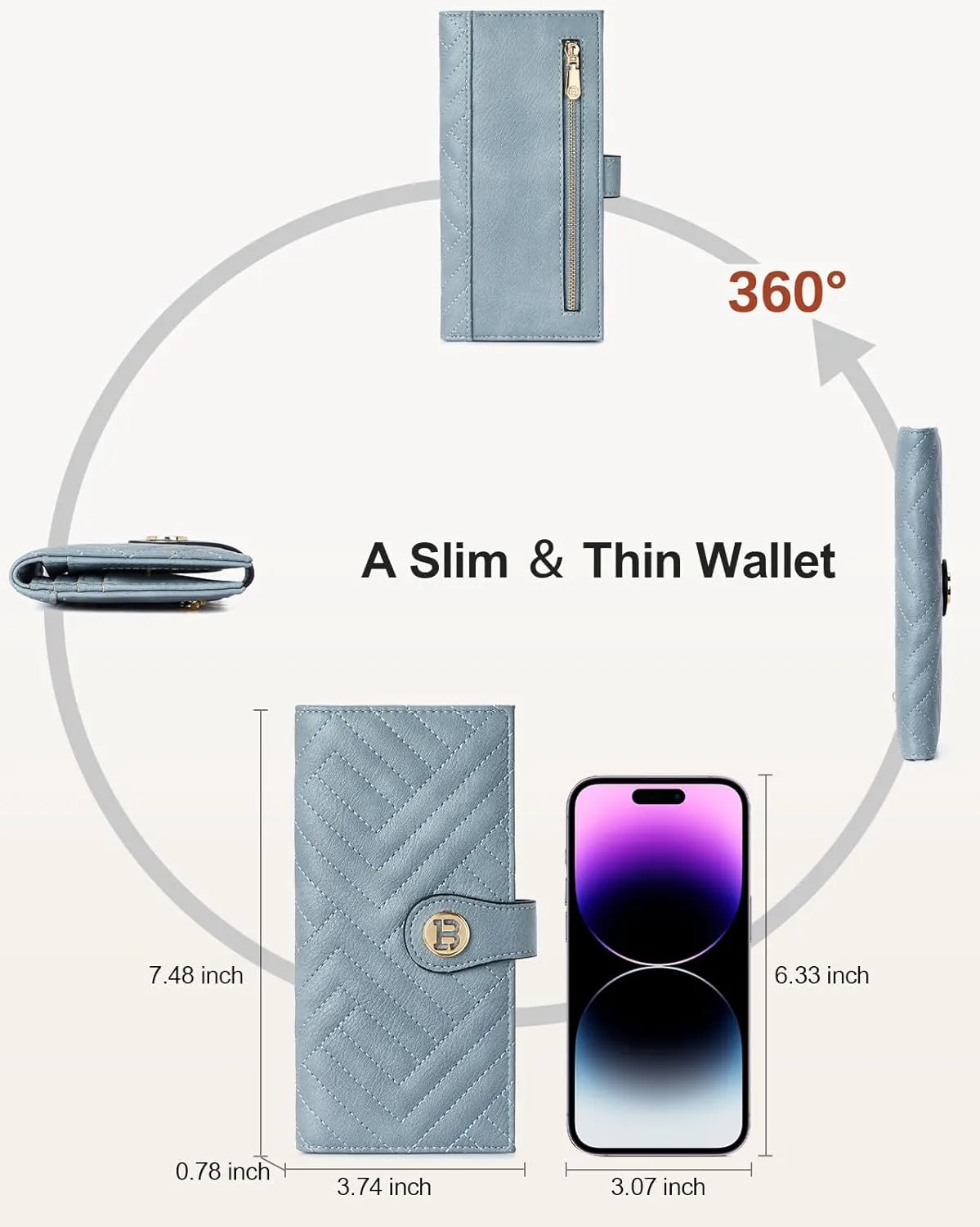 BOSTANTEN Slim Wallet Women Leather RFID Blocking Credit Card Holder Bifold Thin Wallet with Zipper Pocket Light Blue