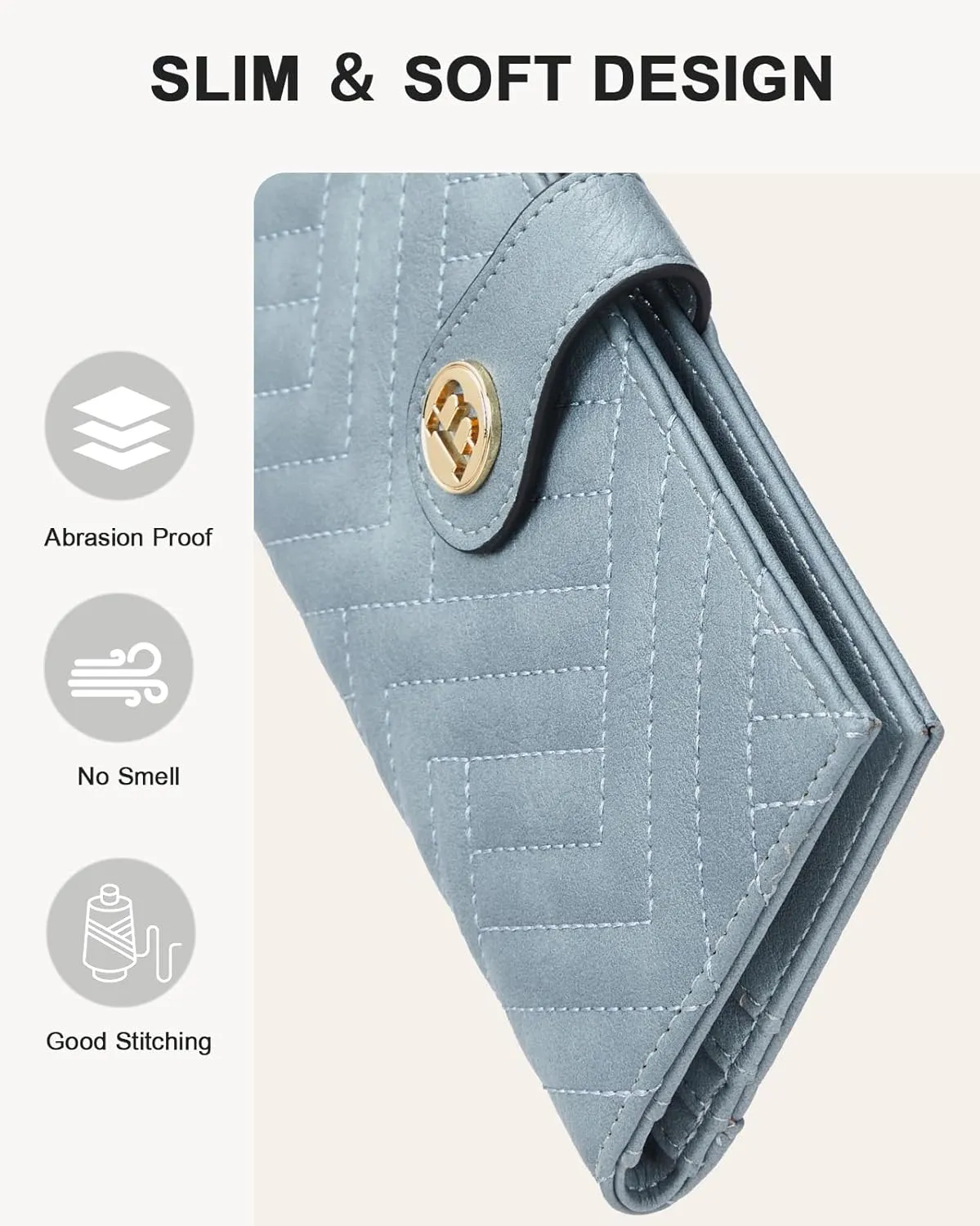 BOSTANTEN Slim Wallet Women Leather RFID Blocking Credit Card Holder Bifold Thin Wallet with Zipper Pocket Light Blue