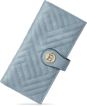 BOSTANTEN Slim Wallet Women Leather RFID Blocking Credit Card Holder Bifold Thin Wallet with Zipper Pocket Light Blue