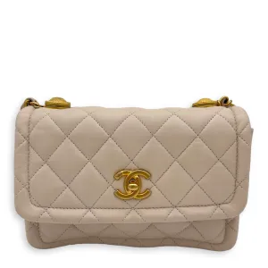 Button On Top Crossbody Bag White in Lambskin, Gold hardware
