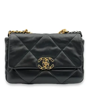 C19 Flap Small Black Crossbody Bag in Lambskin, 3-Tone hardware