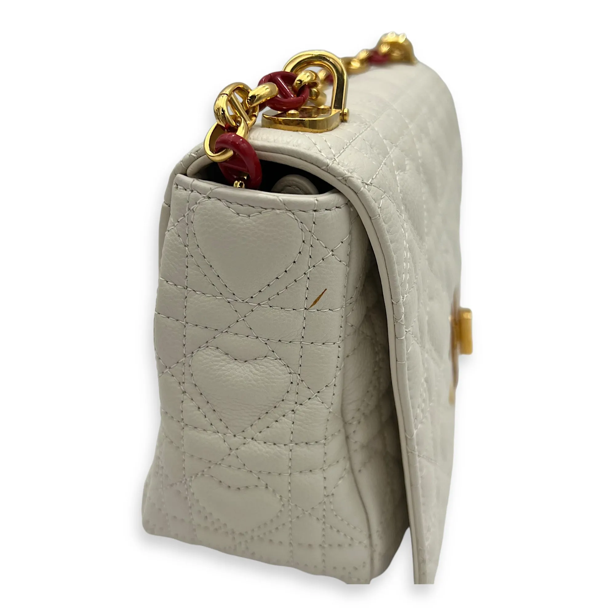 Caro Medium White Crossbody Bag in Calfskin, Gold hardware