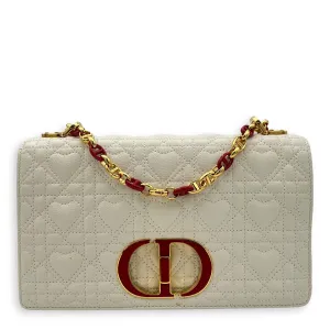 Caro Medium White Crossbody Bag in Calfskin, Gold hardware