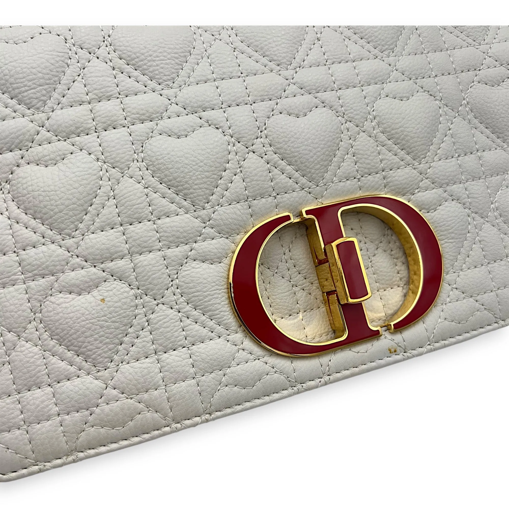 Caro Medium White Crossbody Bag in Calfskin, Gold hardware