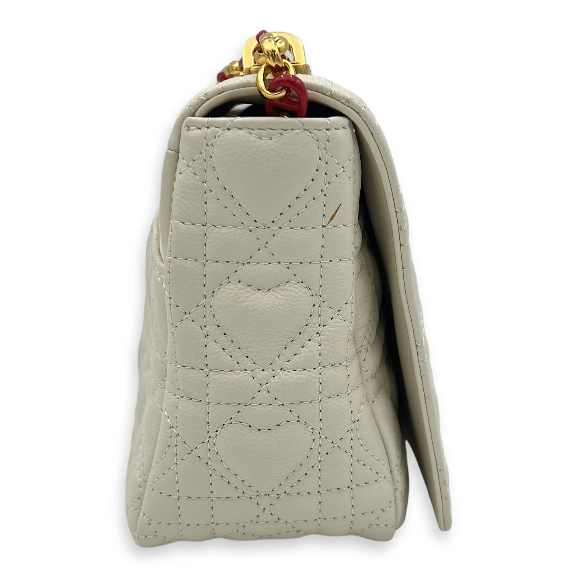 Caro Medium White Crossbody Bag in Calfskin, Gold hardware