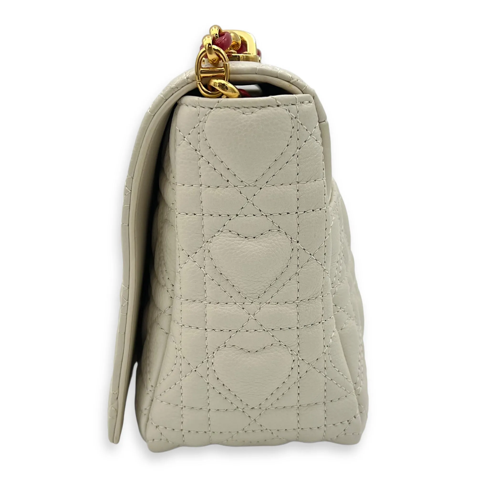Caro Medium White Crossbody Bag in Calfskin, Gold hardware