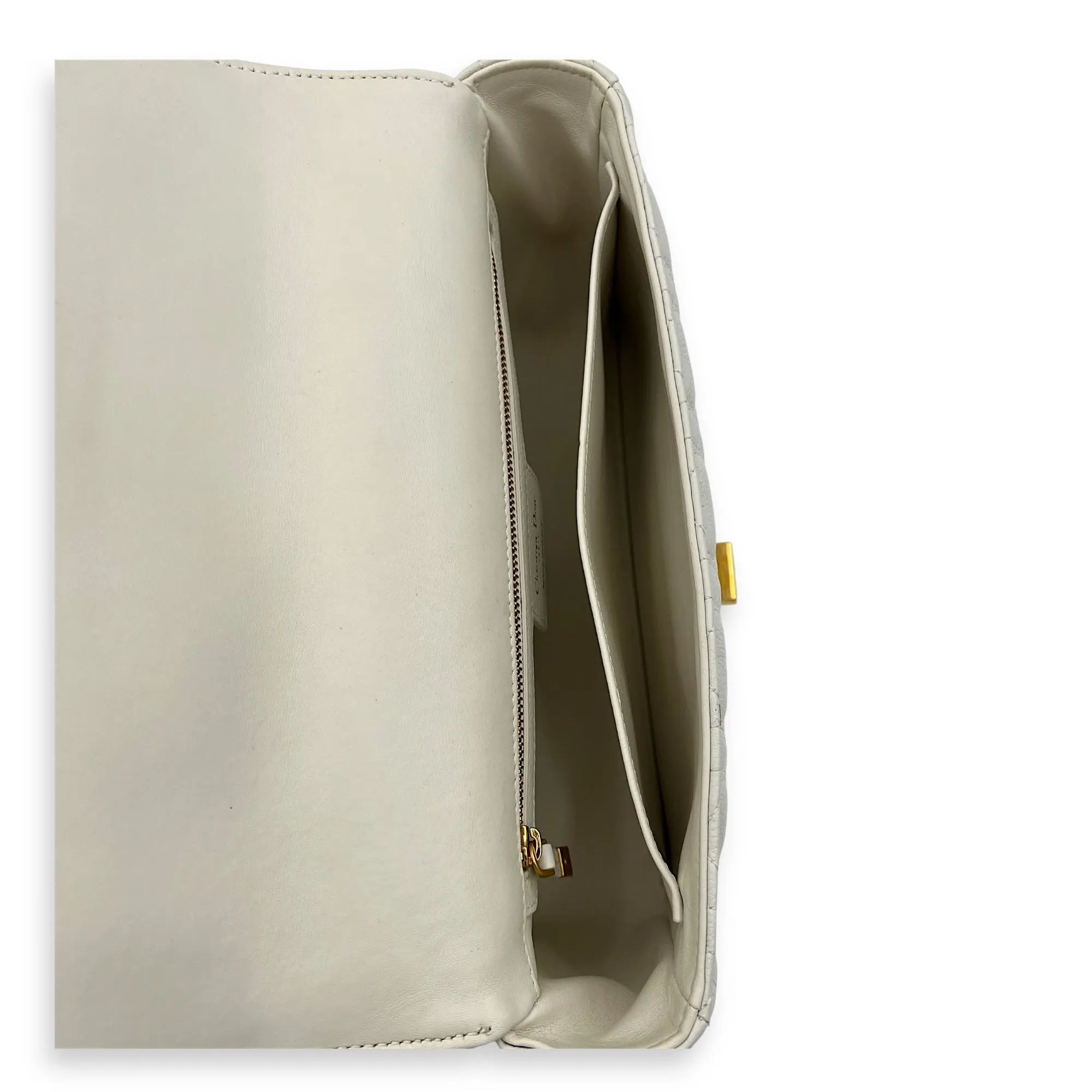 Caro Medium White Crossbody Bag in Calfskin, Gold hardware