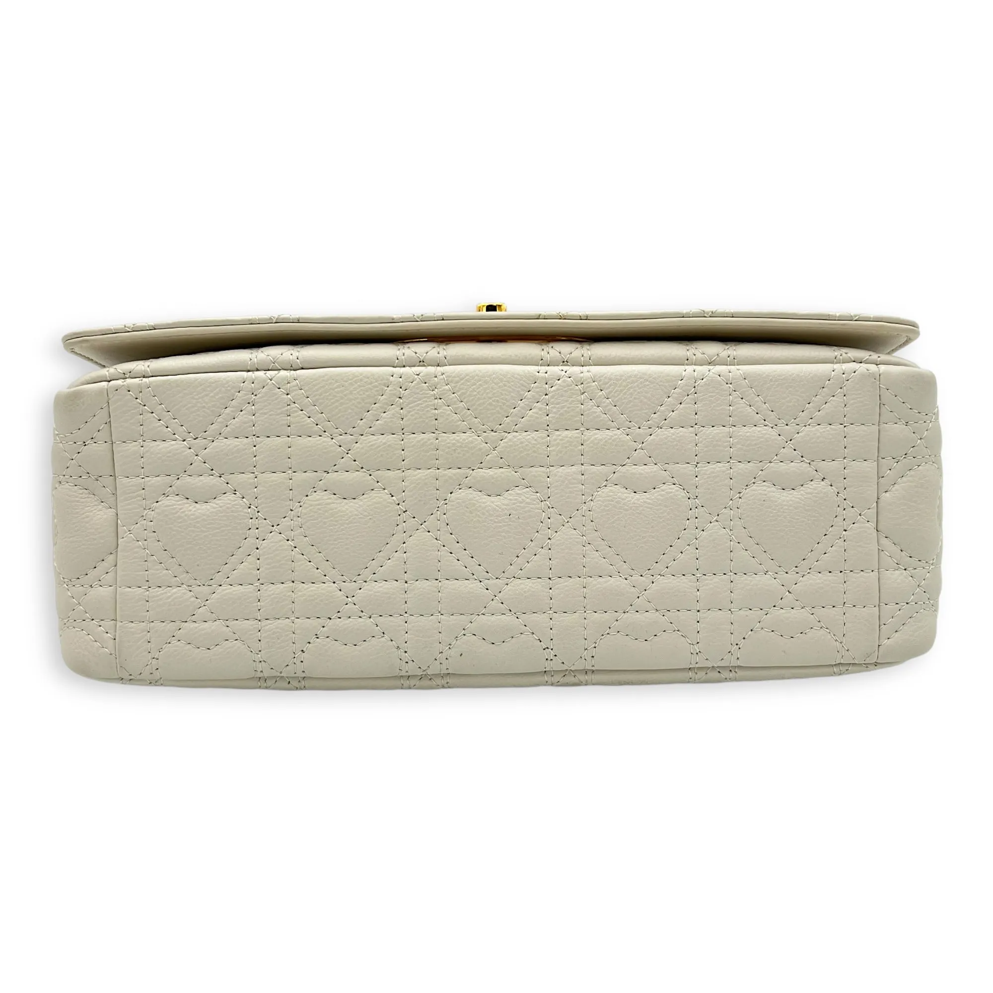 Caro Medium White Crossbody Bag in Calfskin, Gold hardware