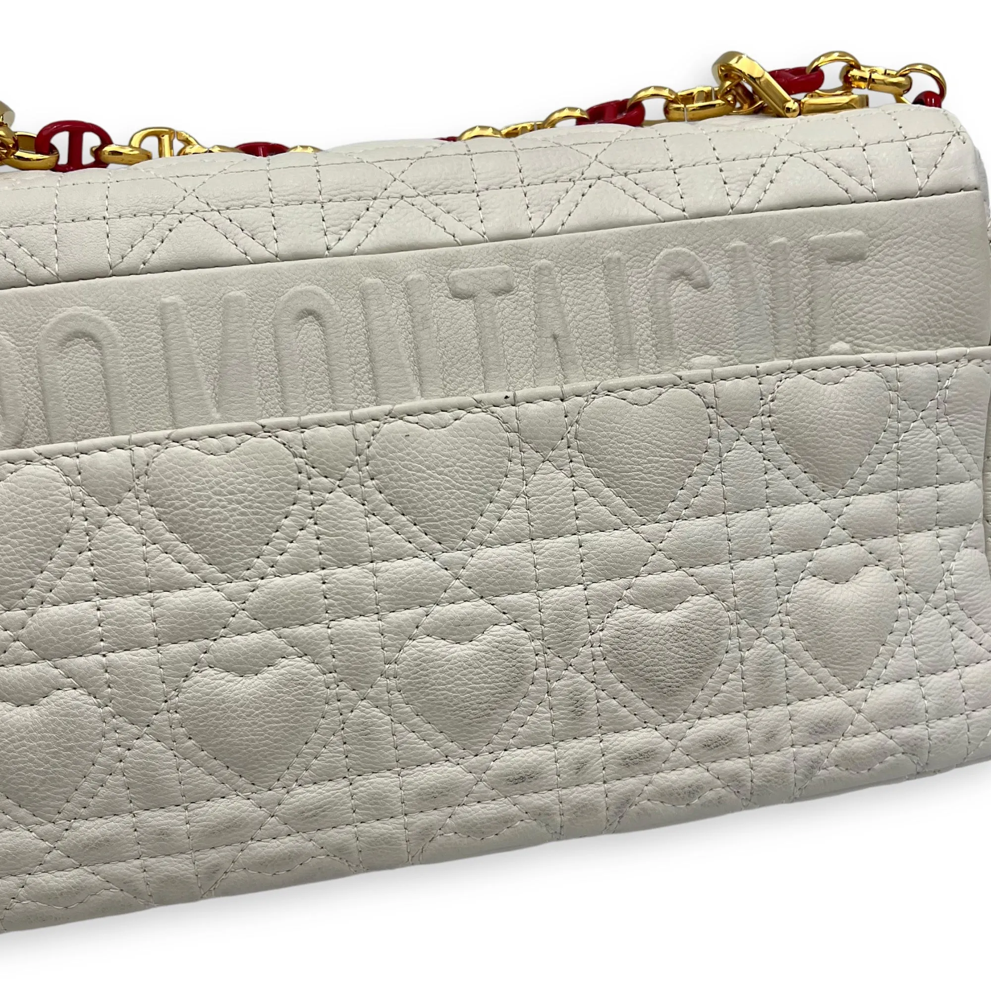 Caro Medium White Crossbody Bag in Calfskin, Gold hardware