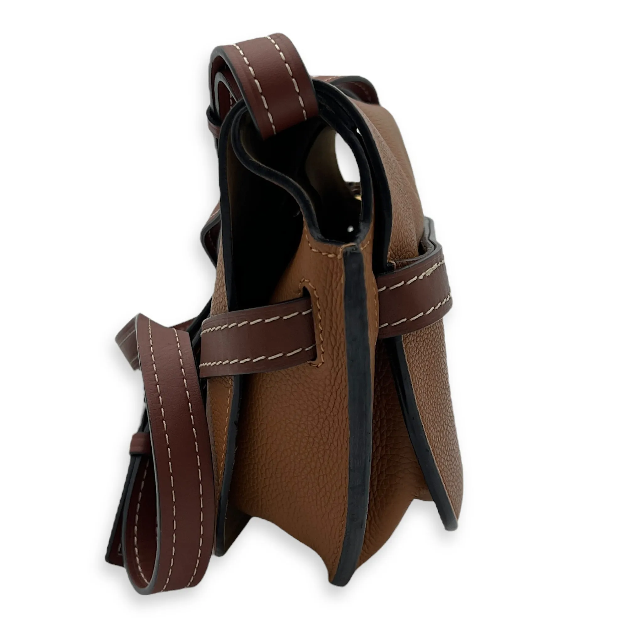 Gate Medium Brown Crossbody Bag in Calfskin, Gold hardware