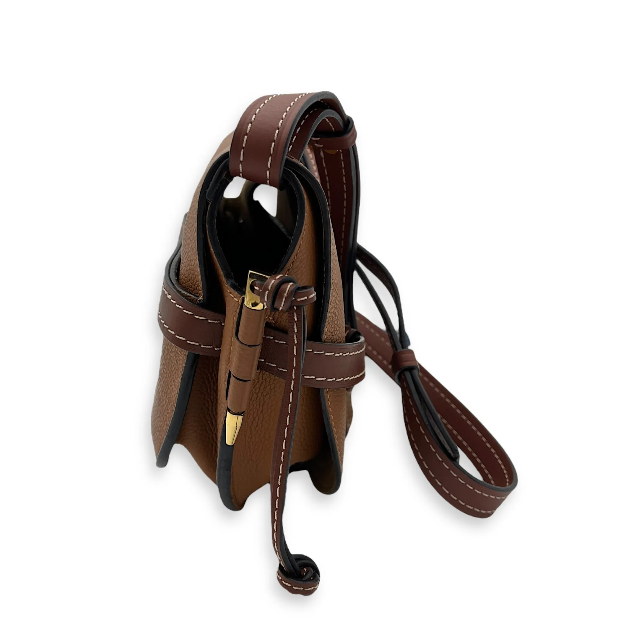 Gate Medium Brown Crossbody Bag in Calfskin, Gold hardware