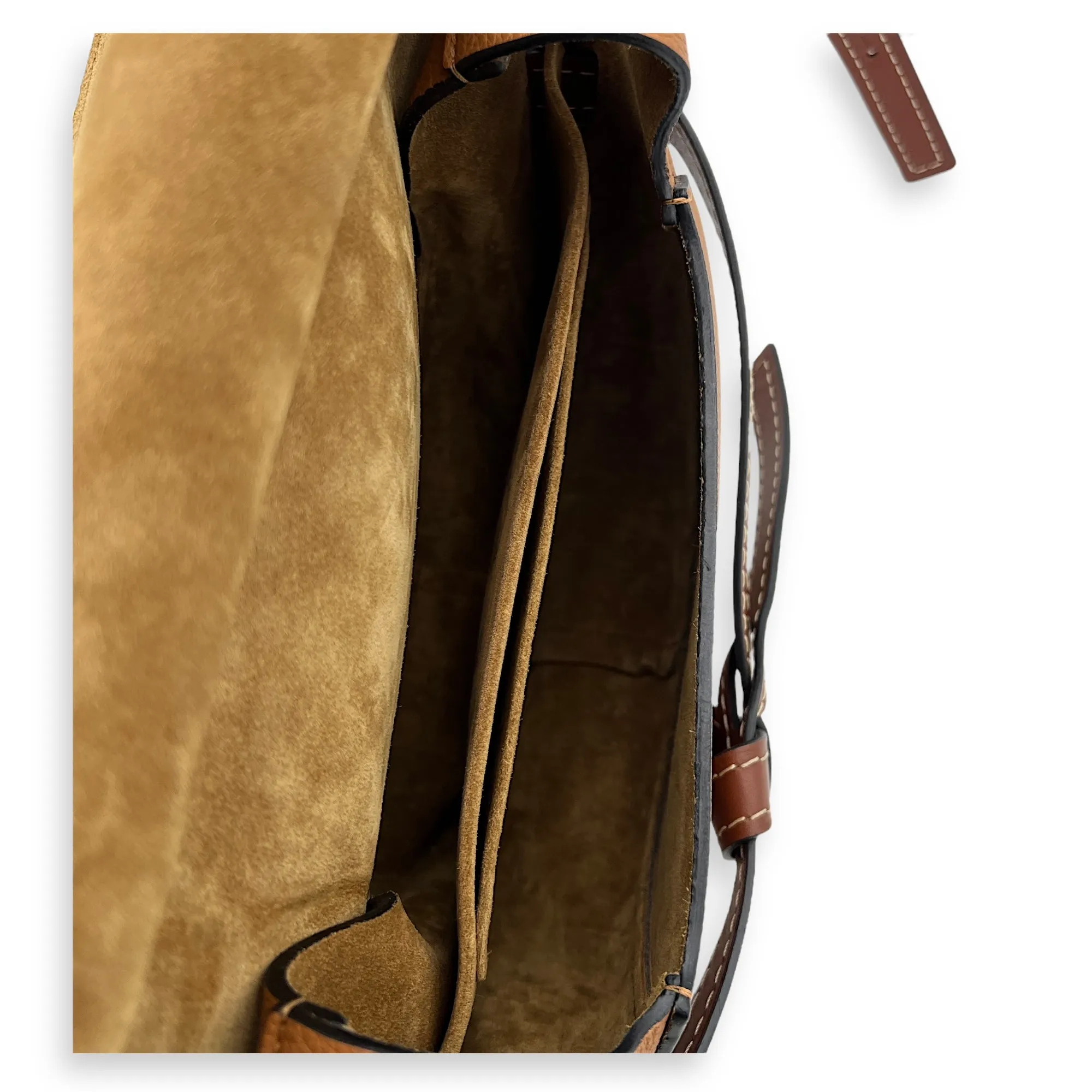 Gate Medium Brown Crossbody Bag in Calfskin, Gold hardware