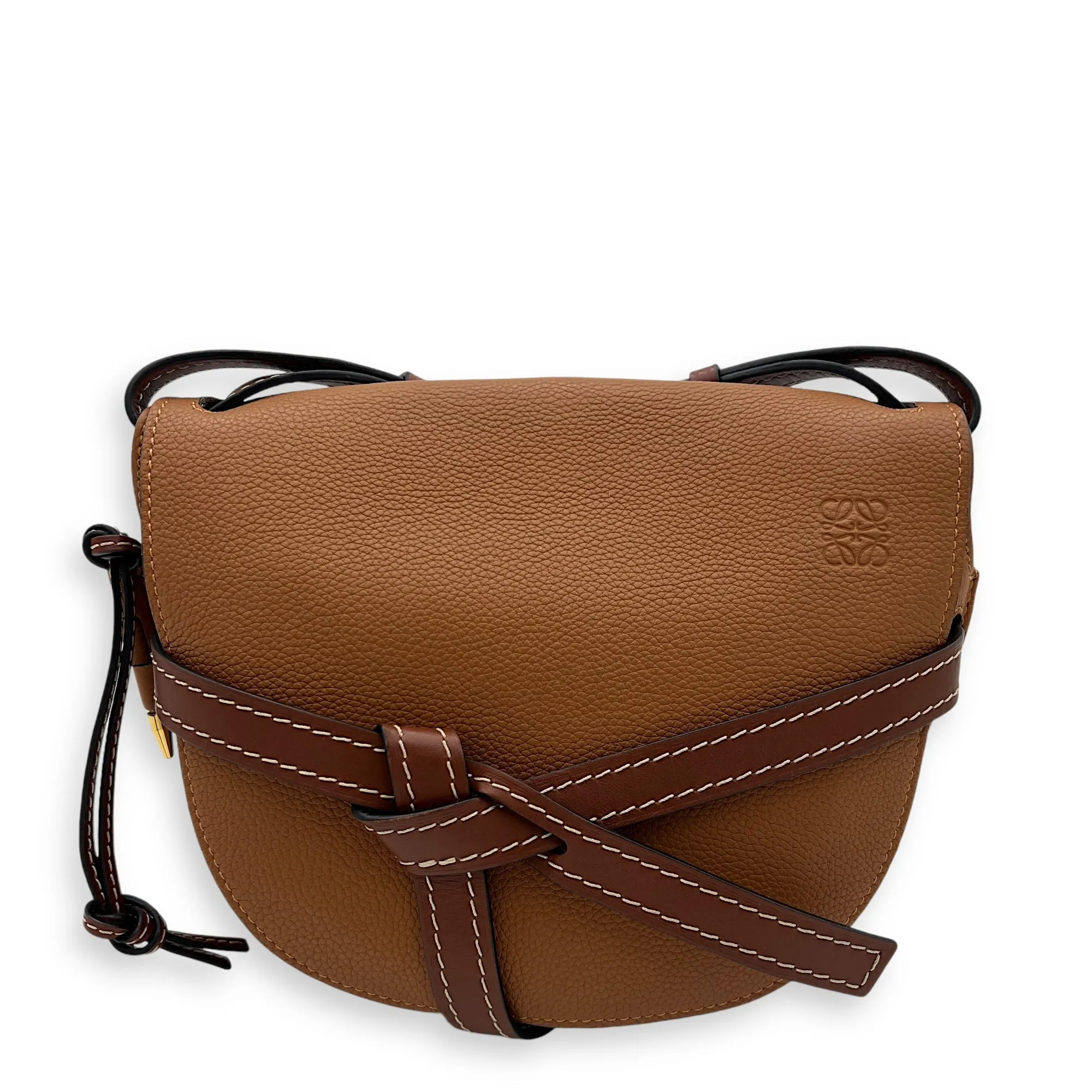 Gate Medium Brown Crossbody Bag in Calfskin, Gold hardware