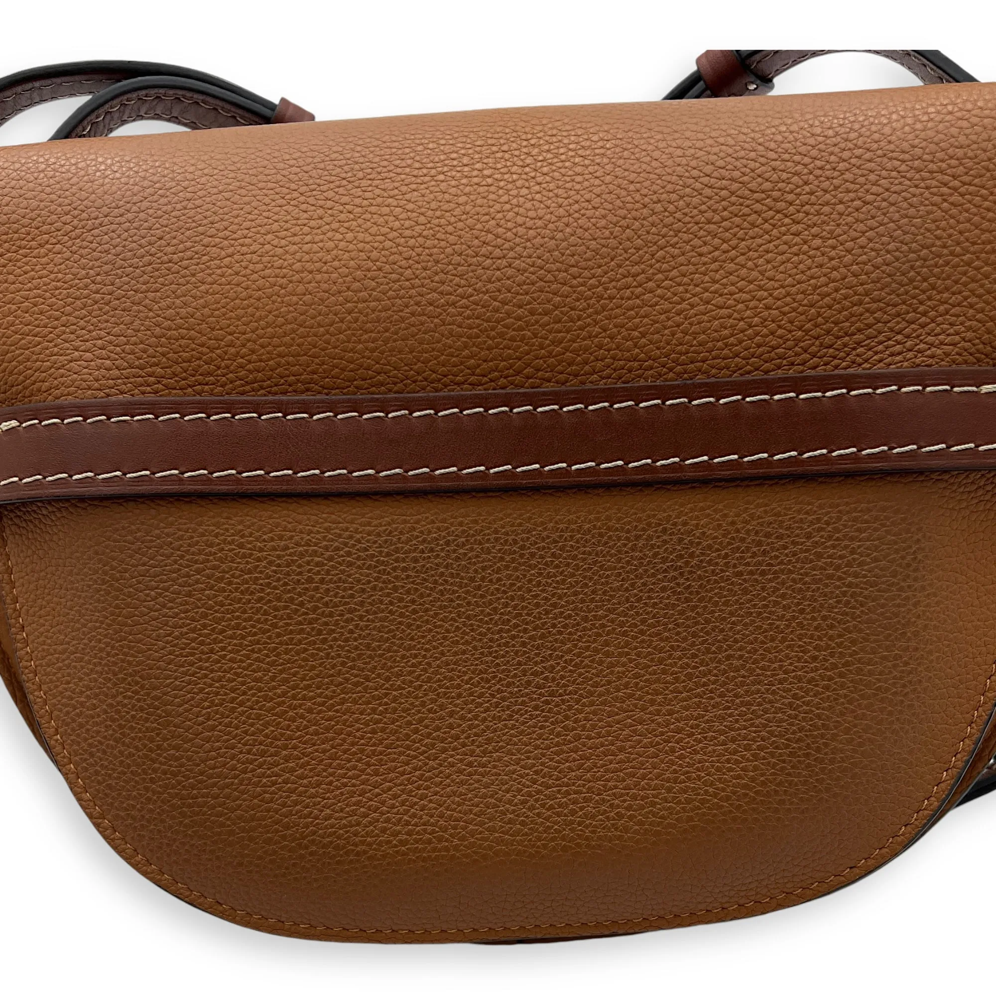 Gate Medium Brown Crossbody Bag in Calfskin, Gold hardware